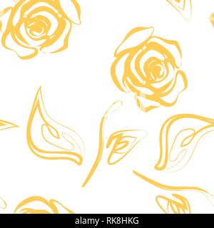 Schön Gelb und Weiß nahtlose Muster in Rosen mit Konturen. Von Hand gezeichnet von Konturlinien und Anschläge. Perfekt für Hintergrund Grußkarten und in Stock Vektor