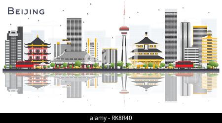 Beijing China City Skyline mit grauen Gebäuden und Reflexionen isoliert auf weißem Hintergrund. Vector Illustration. Tourismus Konzept mit modernen Gebäude Stock Vektor