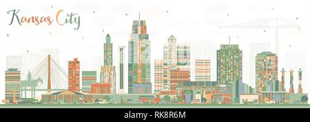 Kansas City Missouri Skyline mit Farbe Gebäude. Vector Illustration. Business Travel und Tourismus Konzept mit moderner Architektur. Stock Vektor