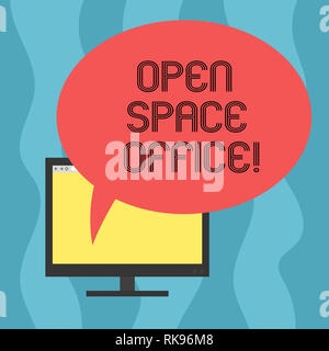Konzeptionelle Handschrift zeigt Open Space Office. Business foto Präsentation minimiert die Verwendung von kleinen geschlossenen Räumen als private Büros montiert Computer Stockfoto