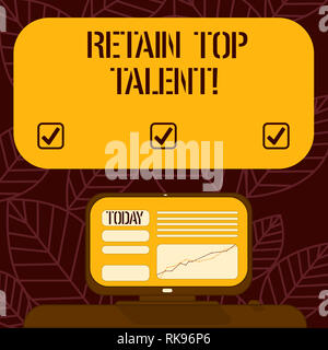 Konzeptionelle Hand schreiben Übersicht behalten Top Talent. Business Foto text Fähigkeit der Organisation zu behalten und seine Mitarbeiter montiert Computer Geröll Stockfoto