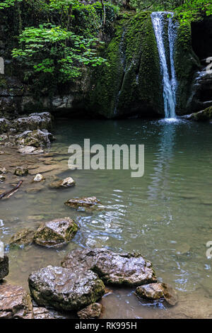 Janet's Foss Wasserfall, Yorkshire Dales National Park in der Nähe von Gordale Scar in der Nähe von Malham Yorkshire England Großbritannien Stockfoto