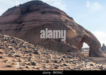 Sandstein Felsformationen im Akakus (acacus), Sahara, Libyen. Stockfoto