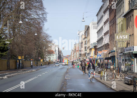 Norrebrogade in Norrebro Bezirk in Kopenhagen, Dänemark. Stockfoto