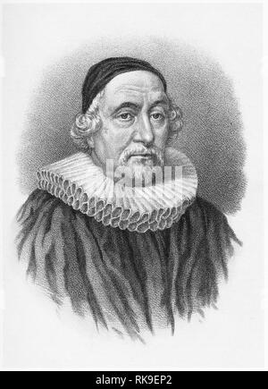 Gravur von James Ussher (1581 - 1656) Die Kirche von Irland Erzbischof von Armagh und Primas von Irland zwischen 1625 und 1656. Er war ein produktiver Gelehrter und Führer der Kirche. Stockfoto