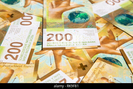 Sammlung der barnd neue Schweizer 200 Franken Banknoten (2018) Stockfoto