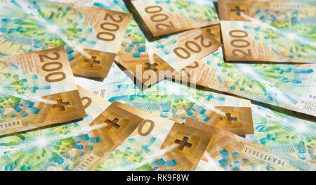 Sammlung der barnd neue Schweizer 200 Franken Banknoten (2018) Stockfoto