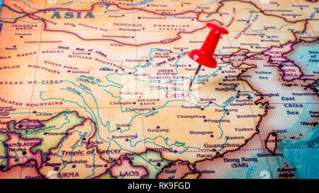 Red Pin auf China, Asien Stockfoto