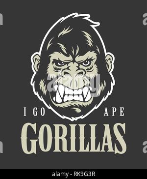 Gorilla Gesicht und Kopf. Logo oder Maskottchen. Vector Illustration. Stock Vektor