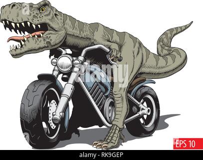 Tyrannosaurus Rex, einem klassischen Chopper oder bobber Motorrad. Vector Illustration. Stock Vektor