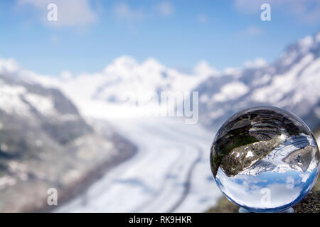 Der Aletschgletscher ist der grösste Gletscher in den östlichen Berner Alpen im Kanton Wallis. Stockfoto