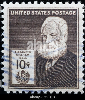 Alexander Graham Bell auf Vintage amerikanische Briefmarke Stockfoto