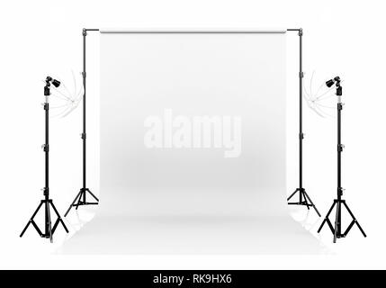 Photo Studio Beleuchtung mit weißen Hintergrund auf weißem Hintergrund, 3D-Rendering Stockfoto