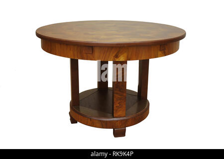 Antike Nussbaum art deco Esstisch auf weißem Hintergrund Stockfoto