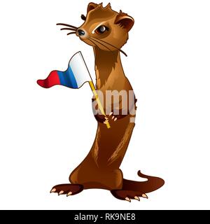 Pelz Wald Tier Holding eine Flagge in die Pfoten im Stil der russischen Flagge der Trikolore auf weißem Hintergrund. Vektor cartoon close-up Stock Vektor