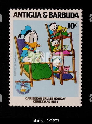 Ameland, Niederländisch - November 4, 2014: Donald Duck von Mickey Mouse und Freunde cartoon Animation. Stempel von Antigua und Barbuda. Nur für den redaktionellen Gebrauch bestimmt. Stockfoto