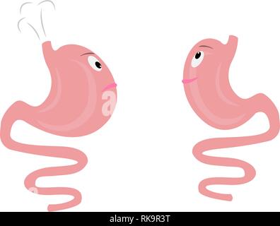 Blähungen und gesunden Cartoon menschlichen Magen Vector Illustration auf weißem Hintergrund Stock Vektor