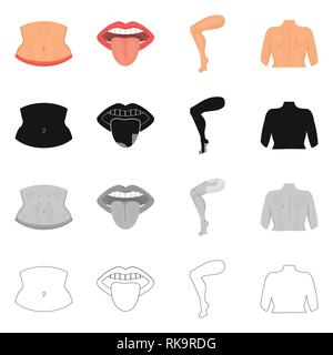 Vector Illustration von Körper und Symbol. Sammlung von Körper und Anatomie vektor Symbol für das Lager. Stock Vektor