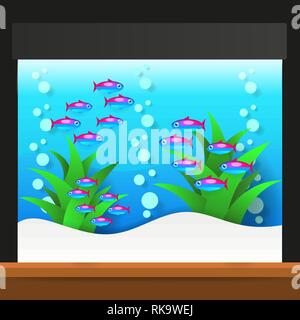 Cartoon Süßwasser Fische im Aquarium Tank Vector Illustration. Exotische Cartoon Fische im Aquarium Abbildung. Stock Vektor