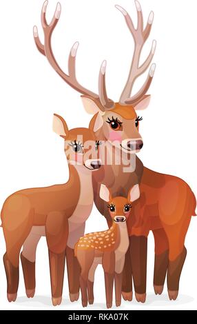 Vektor cartoon Animal clipart: Hirsche Familie Stock Vektor