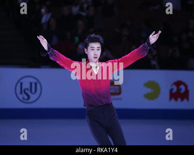 Los Angeles, Kalifornien, USA. 10 Feb, 2019. Silbermedaille Boyang Jin China stellt an der ISU vier Kontinenten Eiskunstlauf-WM im Honda Center in Anaheim, Kalifornien, am 9. Februar 2019. Credit: Ringo Chiu/ZUMA Draht/Alamy leben Nachrichten Stockfoto