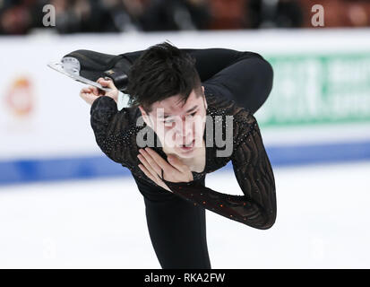 Los Angeles, Kalifornien, USA. 9 Feb, 2019. Er Zhang von China konkurriert in der Männer Kür während der ISU vier Kontinenten Eiskunstlauf-WM im Honda Center in Anaheim, Kalifornien, am 9. Februar 2019. Credit: Ringo Chiu/ZUMA Draht/Alamy leben Nachrichten Stockfoto