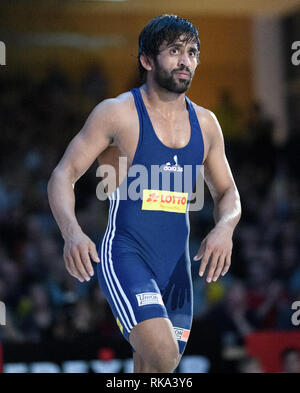 Weinberg, Deutschland. 09 Feb, 2019. Der bajrang Punia (schifferstadt). GES/Wrestling/deutschen Ringerliga endgültige Rückkampf: Germania Weingarten - VfK Schifferstadt, 09.02.2019 Sport: German Wrestling League Finale: Germania Weingarten - VfK Schifferstadt, Weingarten, 9. Februar 2019 | Verwendung der weltweiten Kredit: dpa/Alamy leben Nachrichten Stockfoto