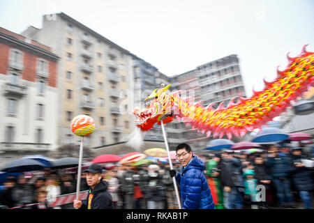 Foto Claudio Furlan LaPresse 10-02-2019 Milano (Italia) Cronaca Capodanno cinese con Parata da Piazza Gramsci ein Via Paolo Sarpi Stockfoto