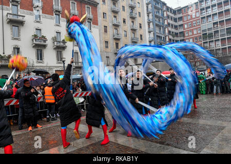 Foto Claudio Furlan LaPresse 10-02-2019 Milano (Italia) Cronaca Capodanno cinese con Parata da Piazza Gramsci ein Via Paolo Sarpi Stockfoto