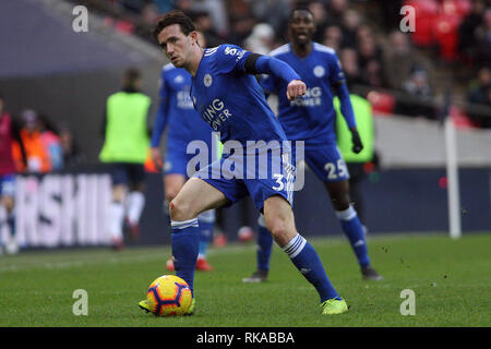 London, Großbritannien. 10. Feb 2019. Ben Chilwell von Leicester City in Aktion. EPL Premier League match, Tottenham Hotspur v Leicester City im Wembley Stadion in London am Sonntag, den 10. Februar 2019. Dieses Bild dürfen nur für redaktionelle Zwecke verwendet werden. Nur die redaktionelle Nutzung, eine Lizenz für die gewerbliche Nutzung erforderlich. Keine Verwendung in Wetten, Spiele oder einer einzelnen Verein/Liga/player Publikationen. pic von Steffan Bowen/Credit: Andrew Orchard sport Fotografie/Alamy leben Nachrichten Stockfoto