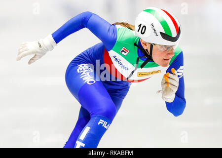 Turin, Italien. 10. Feb 2019. Foto LaPresse - Mauro Ujetto 10 2 2019 Turin (Italia) Sport ISU World Cup 2018/19 - Turin: Damen - 500 m-Finale Nella Foto: VALCEPINA Martina aus Italien (ITA) Foto LaPresse - Mauro Ujetto 10-02-2018 Turin (Italien) Sport ISU World Cup 2018/19 - Turin: Damen - 500 m-Finale im Foto: VALCEPINA Martina aus Italien (ITA) Credit: LaPresse/Alamy leben Nachrichten Stockfoto