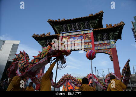 Newcastle, Großbritannien. Februar 10. 2019. Chinesisches Neujahrsfest des Schweins auf der Stowel Street, Stadtzentrum, Credit: DEW/Alamy Live News Stockfoto