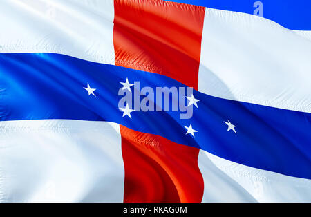 Niederländische Antillen Flagge. 3D-Wehende Flagge Design. Das nationale Symbol der Niederländischen Antillen, 3D-Rendering. Nationale Farben und nationalen Karibik fl Stockfoto