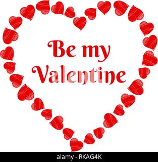 Herz text Rahmen aus Hand gezeichneten roten Herzen. My Valentine. Stock Vektor