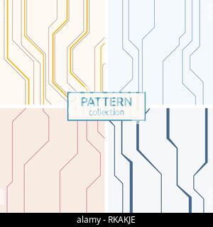 Satz von vier abstract Vector nahtlose Muster von Linien. Elegante Textur. Farbe Hintergrund im High-Tech-Stil. Stock Vektor