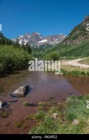 Die Maroon Bells, Gunnison und Pitkin County, Colorado, United States Stockfoto
