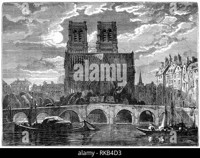 Gravur der Kathedrale von Notre Dame in Paris. Stockfoto