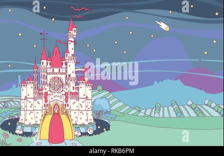 Vektor fairytale Royal Panorama mit Blick auf das Schloss Kunst Stock Vektor