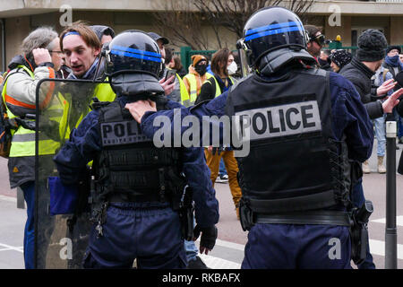 Die Gewalten Markierung der 13. Tag des gelben Jacken Mobilisierung, Lyon, Frankreich Stockfoto