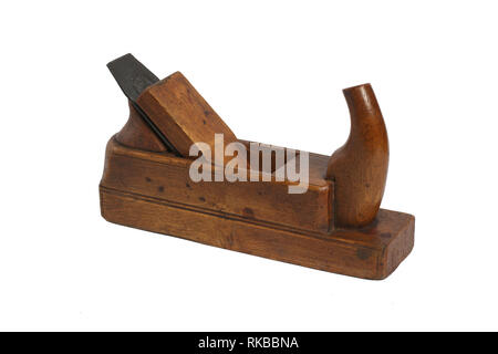 Alte hölzerne Hand Ebene für die Holzbearbeitung weißer Hintergrund Stockfoto