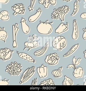 Nahtlose Muster mit Hand gezeichnet Gemüse. Perfekte Bio-lebensmittel Muster in Flat, kann für Geschenkpapier verwenden, bioproducts Tapeten, organische Ba Stock Vektor