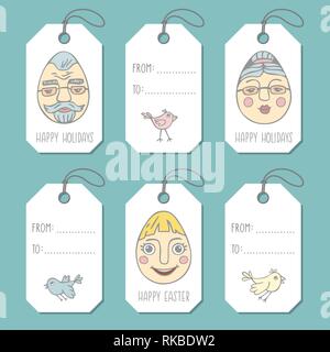 Tags Hand gezeichnet Family Portrait auf Ostereier. Bunte vektor design elemente für Urlaub Karte oder ein Geschenk in doodle Stil Stock Vektor