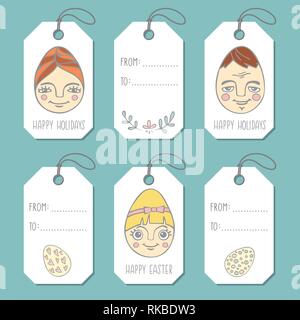 Tags Hand gezeichnet Family Portrait auf Ostereier. Bunte vektor design elemente für Urlaub Karte oder ein Geschenk in doodle Stil Stock Vektor