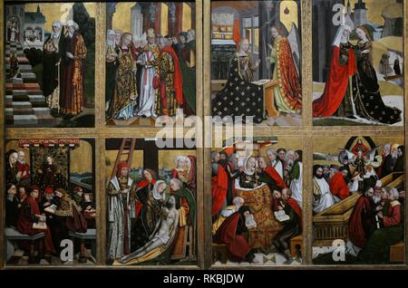 Absolon Stumme (activo en Hamburgo 1486-1499). Escenas de la Vida de la Virgen y la infancia de Jesús. Las Mejores. Ach de un retablo de la Catedral de Hamburgo, 1499. Gótico tardío. Museo Nacional de Varsovia. Polonia. Stockfoto