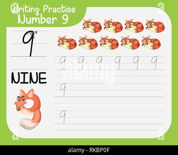 Nummer neun tracing Arbeitsblätter Abbildung Stock Vektor