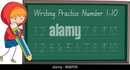 Schreiben Praxis Anzahl Abbildung 10 Stock Vektor