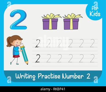 Nummer zwei tracing Arbeitsblätter Abbildung Stock Vektor