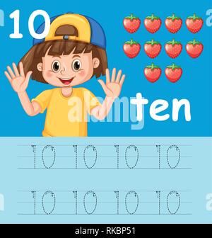 10 Anzahl tracing Arbeitsblätter Abbildung Stock Vektor