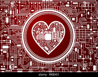 Valentines Tag Roter Hintergrund mit cyber Herz Stock Vektor