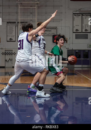 Basketball Aktion mit Red Bluff vs Shasta Junior Varsity in Redding, Kalifornien. Stockfoto